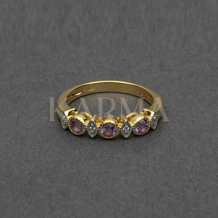 Gold Plated Sterling Silver Ring With Tanzanite And White Cz